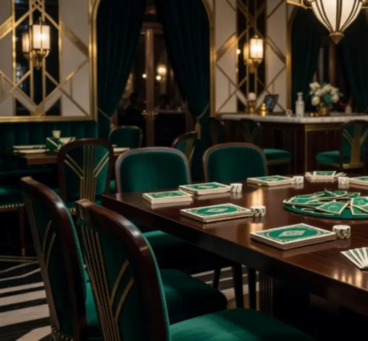 Art deco stílusú asztaldekoráció fekete és arany részletekkel