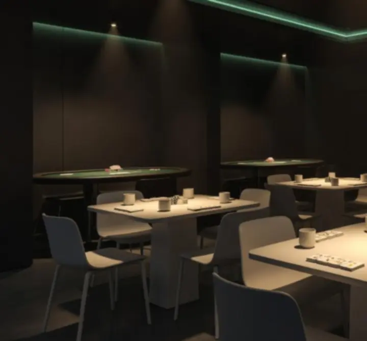 Prémium, modern club-stílusú Morvessa rendezvényhelyszín elegáns asztalokkal és hangulatos megvilágítással.