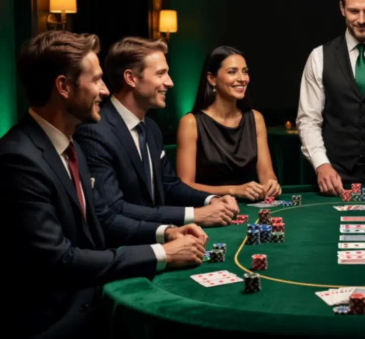 Offline társasági poker est elegáns kártyaasztalnál