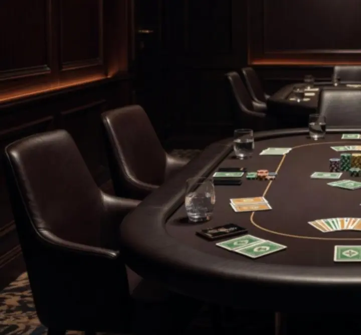 Modern poker asztal elegáns, hangulatos megvilágítással egy klubtérben