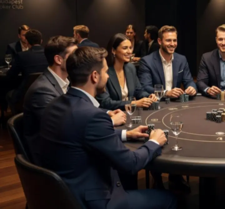 Elegáns, grafitszürke poker asztal zöld posztóval és zsetonokkal a Morvessa rendezvényhelyszínén